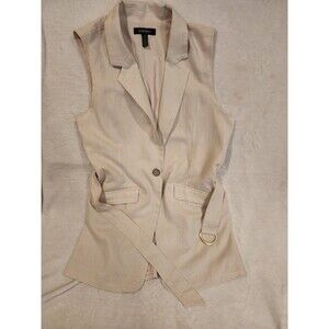 Ellen Tracy Tan Linen Blend Vest Beige With Pockets Belt Women Large